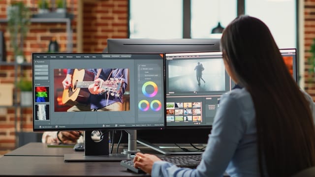 A designer editing film clips.
