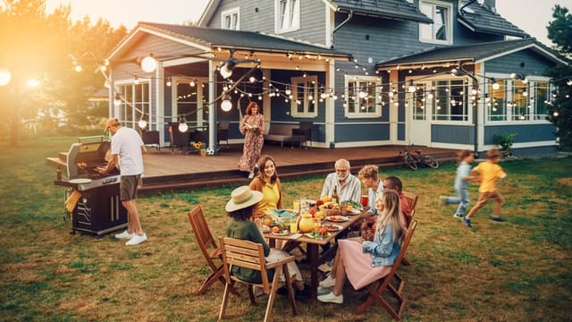 Family and Friends Celebrating Outside at Home.