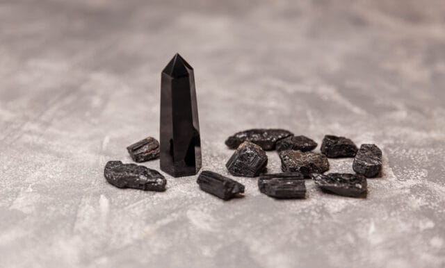 black obsidian with black tourmaline