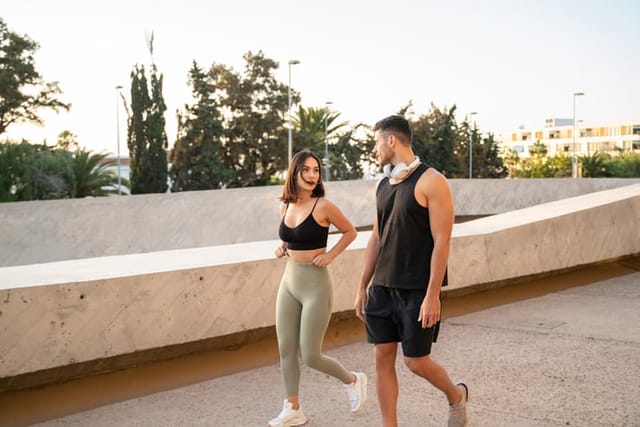 couple walking together after workout