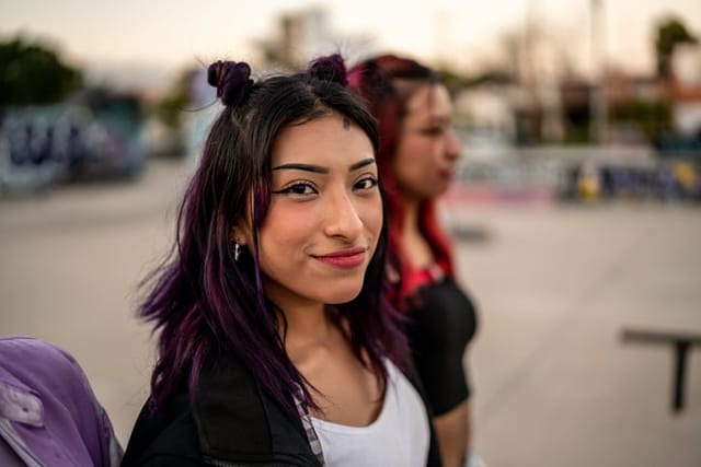 smiling woman at skate park