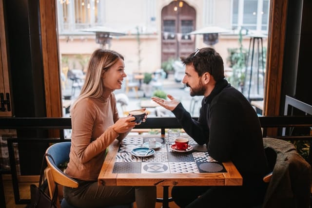 couple chatting during coffee date