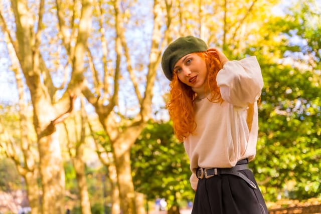 redhead hipster girl autumn park