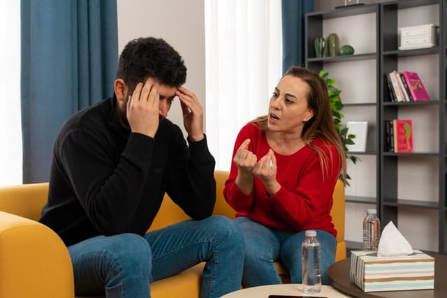 couple in heated argument in living room
