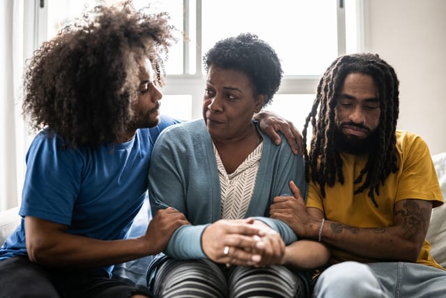 mom with two adult sons