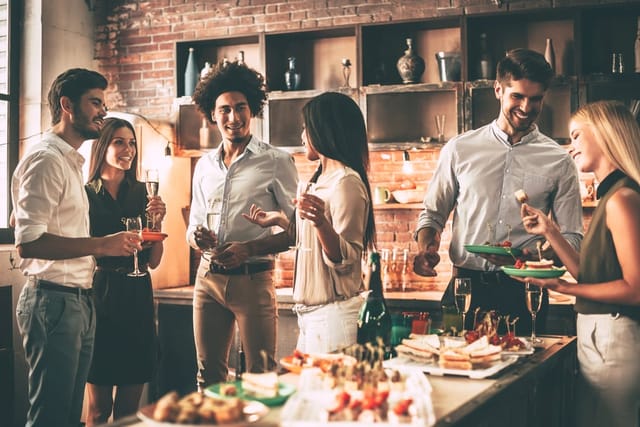 Friends gather at a party.