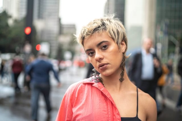 serious woman in NYC street