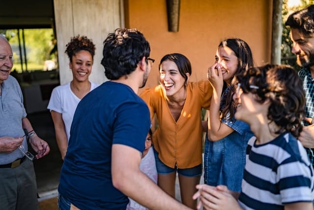 Argentinian multi-generation family gathering for reunion.
