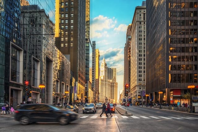 Street in Financial District of Chicago.