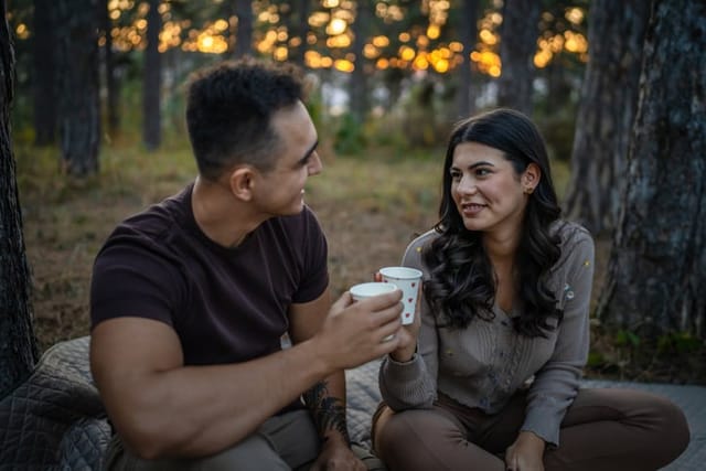 Man and woman having coffee together.