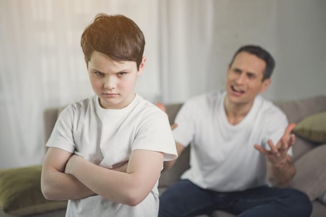 Child hearing irritated dad shouting.