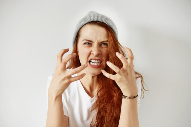 Woman ready to yell at someone.