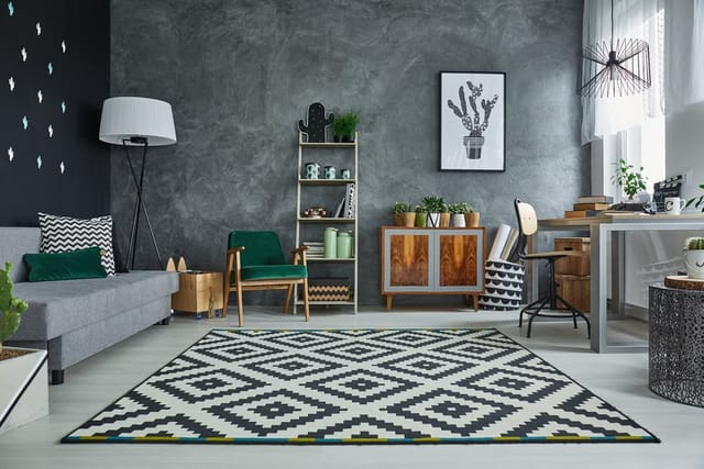 Living room with a beautiful rug.
