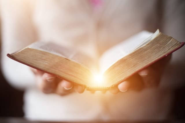 Woman holding a book.