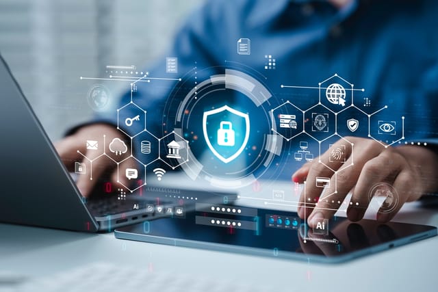 Cyber security and data protection concept on laptop computer.