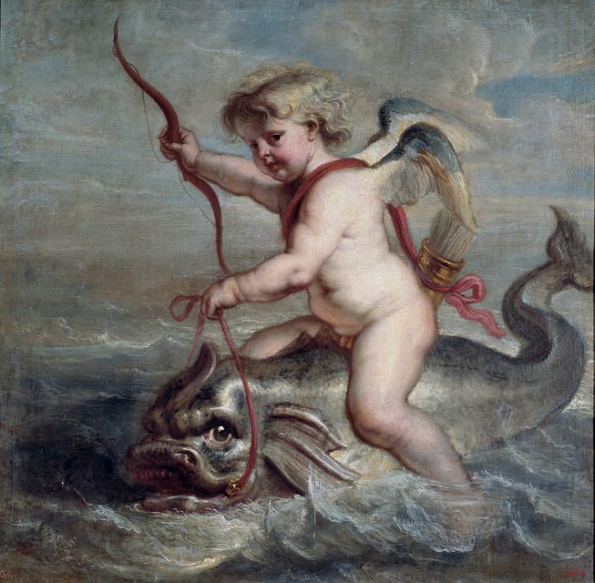 cupid riding on a dolphin