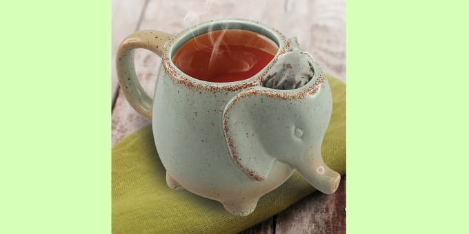 This Ceramic Elephant Tea Mug Has Built-In Tea Bag Storage