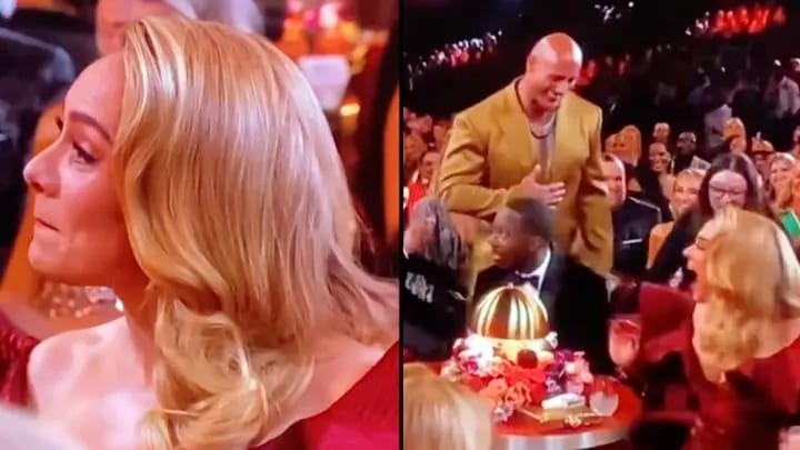Adele Fulfills Life-Long Dream At The Grammys As She Meets Dwayne “The Rock” Johnson