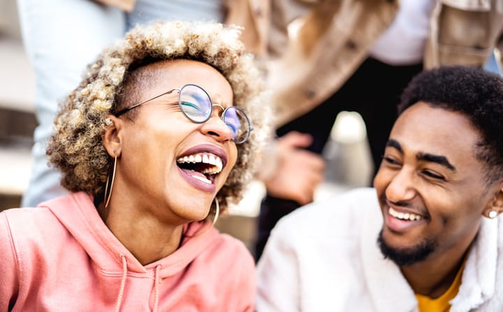 couple laughing and smiling together