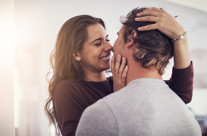 couple sharing passionate embrace