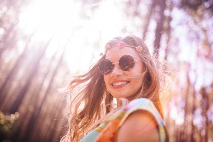 Boho girl in flower headband