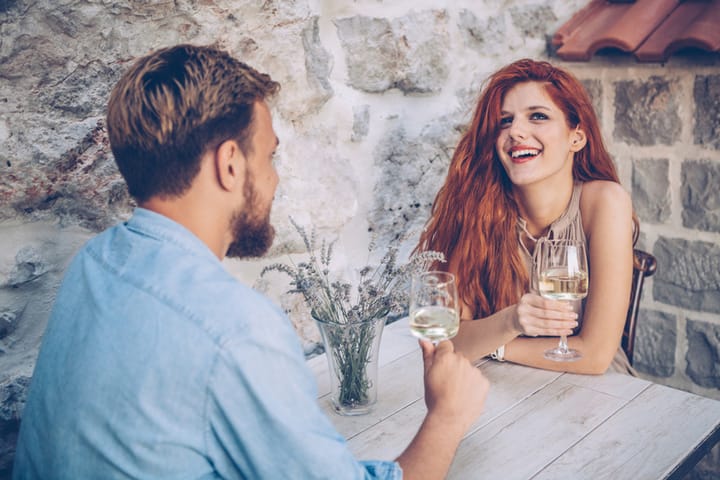couple date wine happy romance