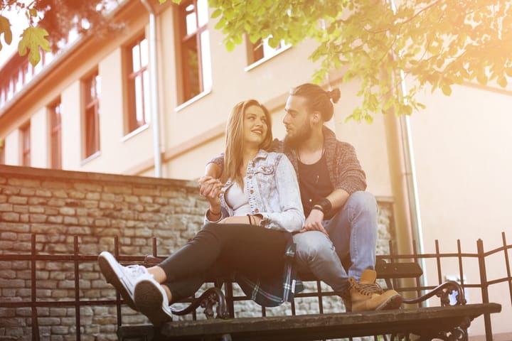 Baby look at me! Couple enjoying outdoor.