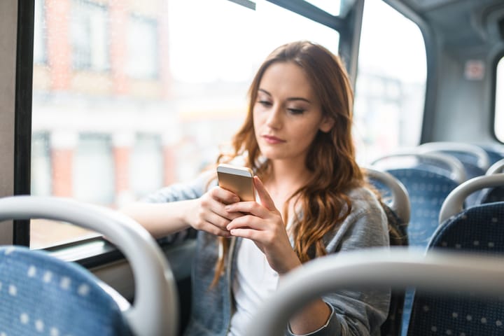 woman inside a bus in london