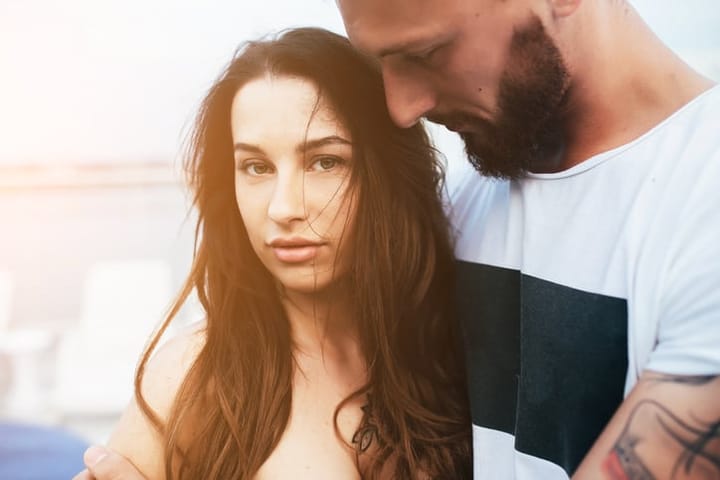 beautiful couple close-angle pose for the camera