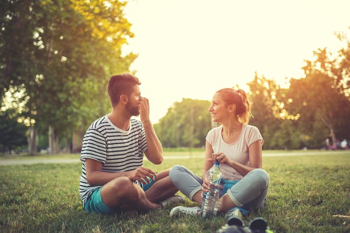 People having fun outdoors,drinking water