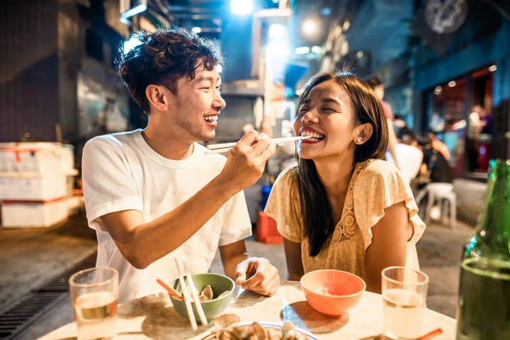asian couple on dinner date