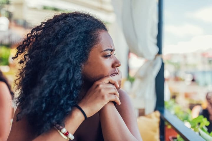 Woman thinking about something serious.