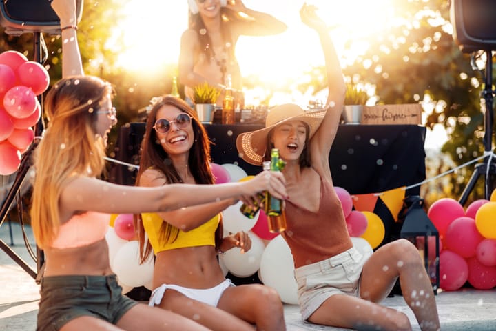 girls having party in summer