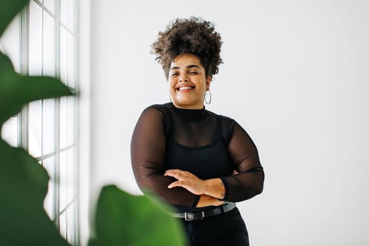 happy curvy woman smiling