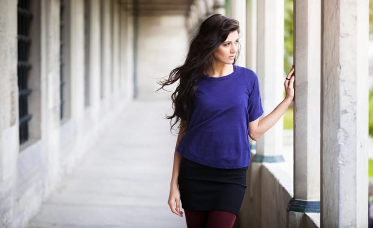 serious woman brunette outside