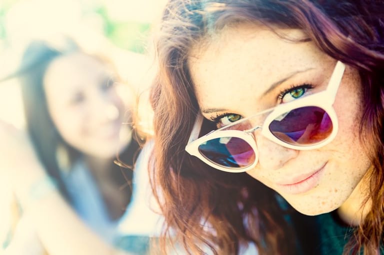 Young women outside on a walk.