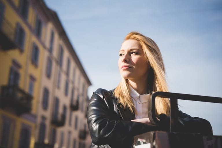 young beautiful blonde straight hair woman