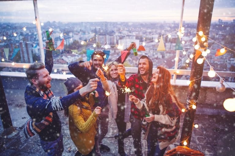 Friends at Christmas celebrating