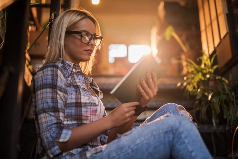 Young female student learning