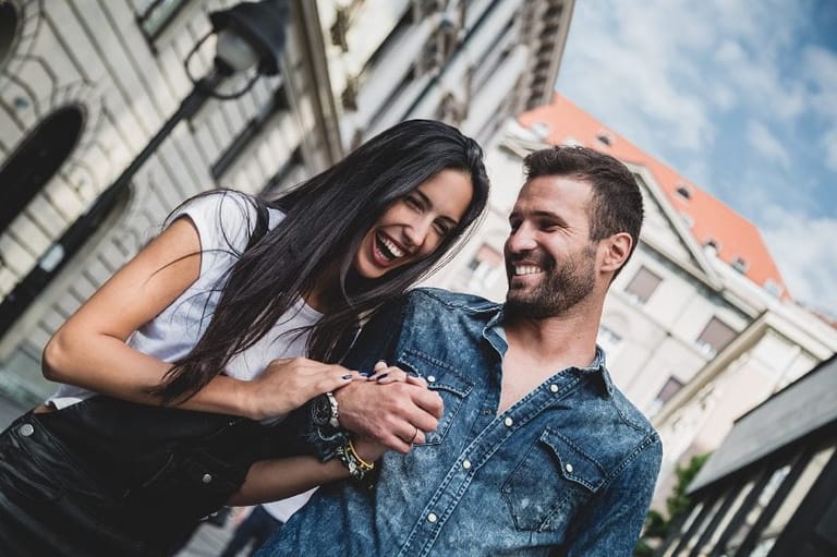 young happy couple in the city