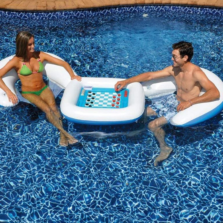 This Inflatable Game Table Includes Chairs And Waterproof Cards For Ultimate Pool Fun