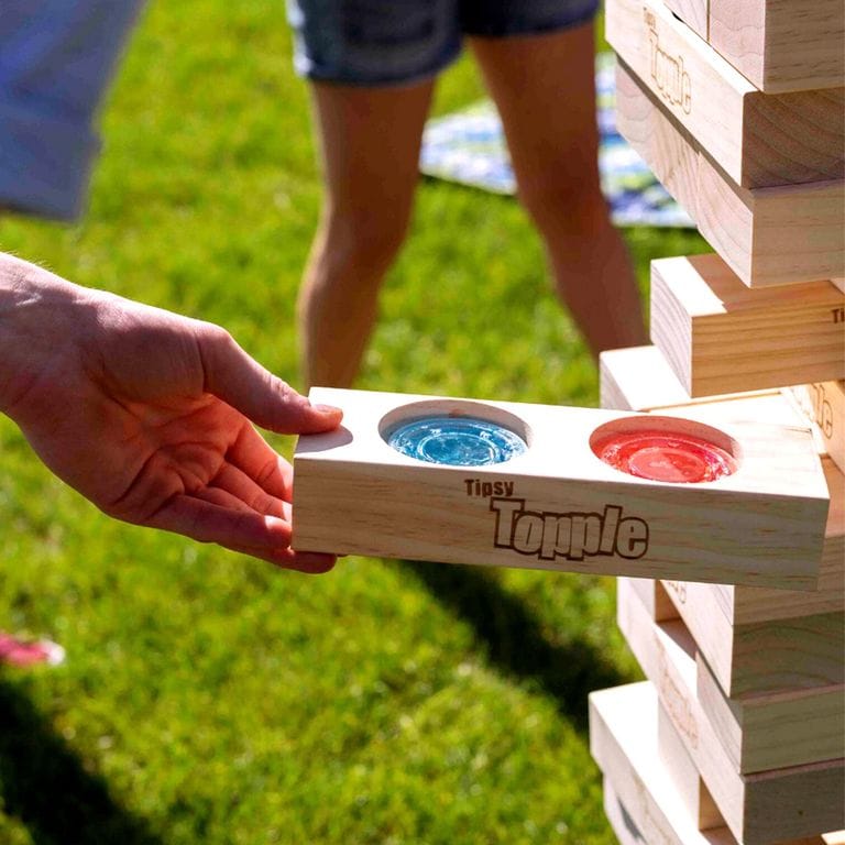 This 5-Foot Tall Jenga Game Hides Jell-O Shots In Its Wooden Slots