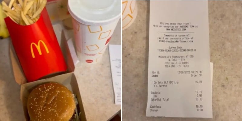 Customer Says McDonald’s Is ‘No Longer Affordable’ After Sharing Meal Receipt