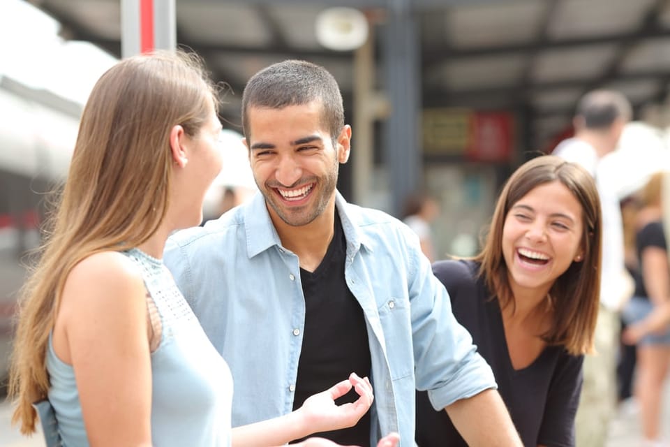 Friends laughing together.