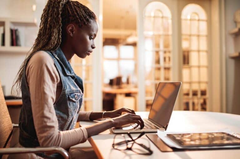 African American businesswoman working
