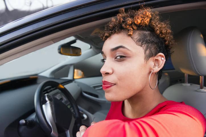 woman driving car