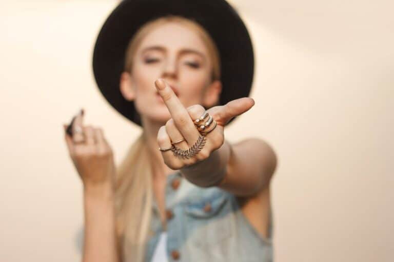 Woman with middle finger