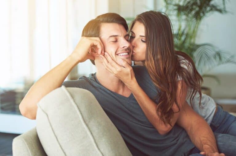 Cosy couple kissing