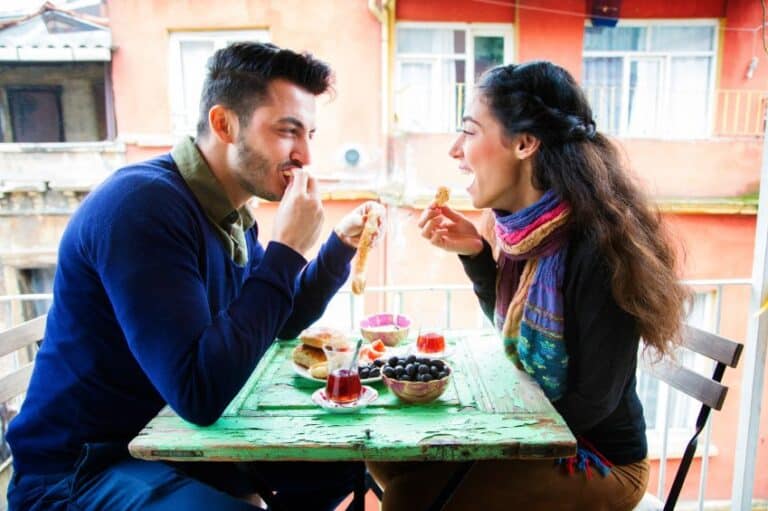 Turkish couple eating food
