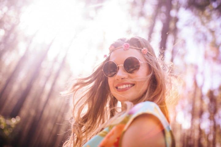 Boho girl in flower headband